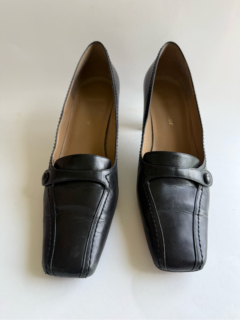 Naturalizer Augusta Black Leather Square-Toe Block Heels